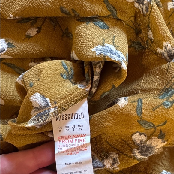 Mustard Floral Lace-Trim Mini Dress with flare sleeve - Picture 6 of 6